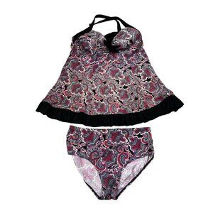 Fit 4 U Womens 2-Piece Paisley Swimdress With High-Waist Bottoms Size 18W